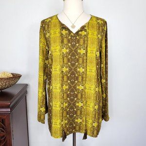 Linea Tie Dye Printed Pullover Blouse Top With Tassel Ties NWOT Size M